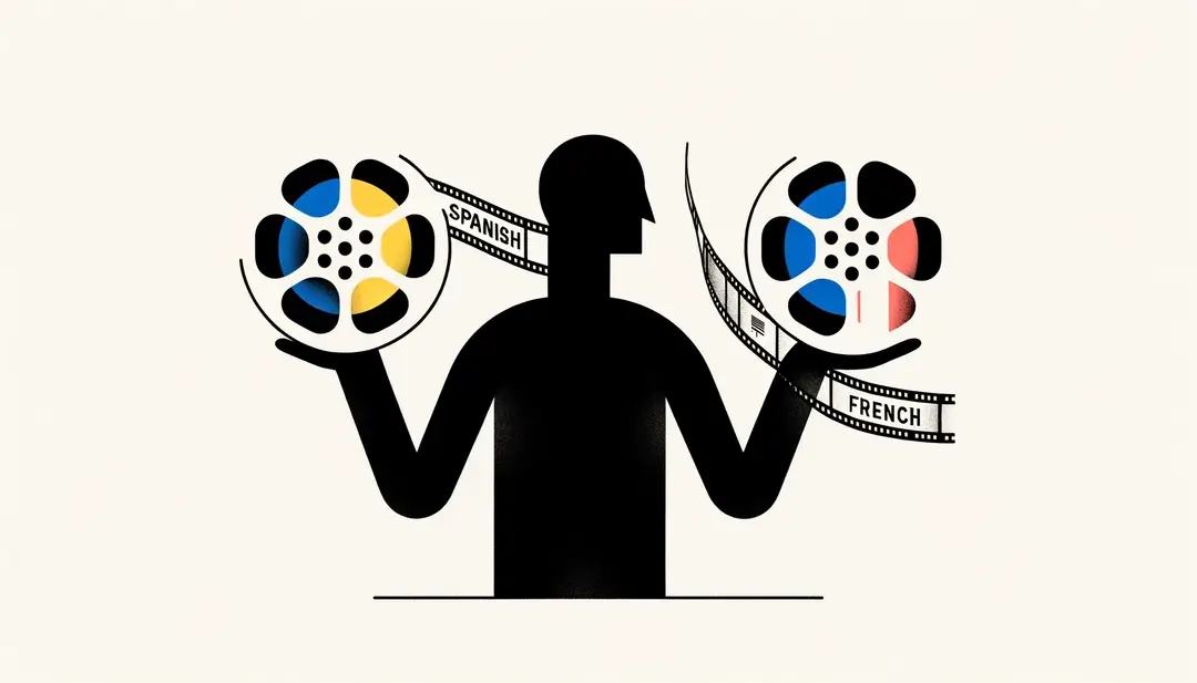 Imagen minimalista de una figura humana simbolizando la alianza cinematográfica entre España y Francia con colores específicos