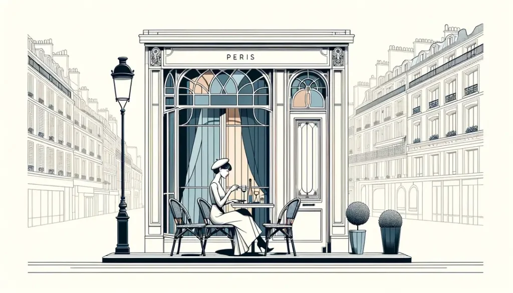 Persona comiendo sola en un café parisino