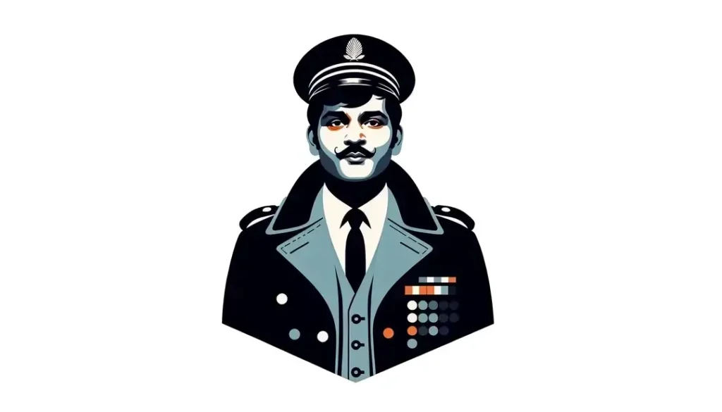 Figura de un gendarme francés en uniforme de los años 60 sobre fondo blanco
