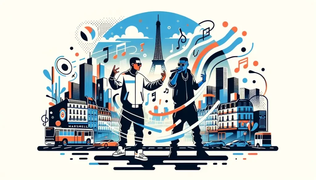 Dos raperos en estilo minimalista representando a Marsella y París