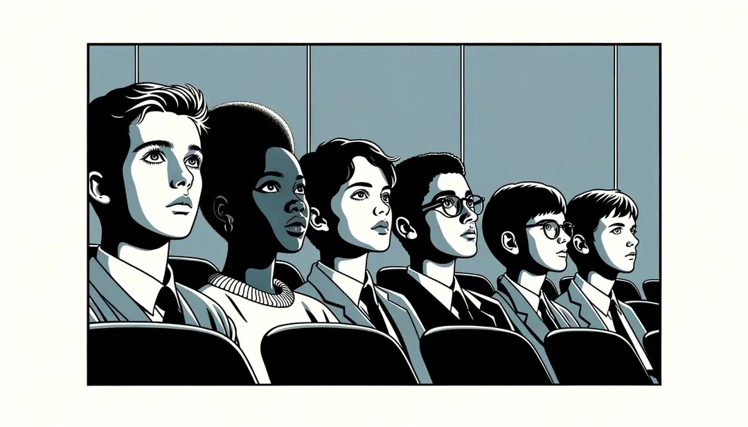 Estudiantes franceses en un cine reflexionando sobre la película