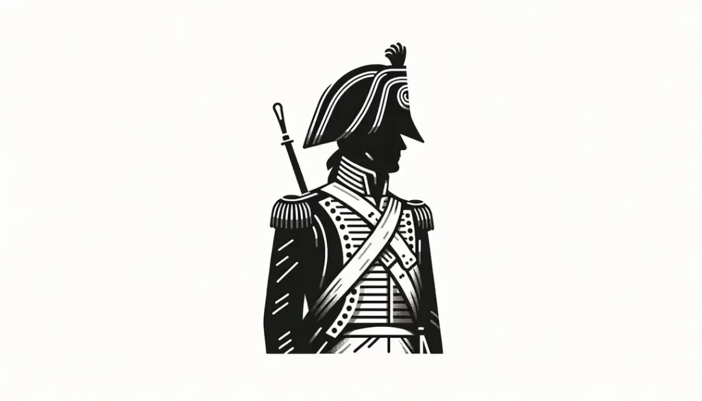 Ilustración minimalista de una recreación histórica de la Batalla de Castillon con figura humana sobre fondo blanco