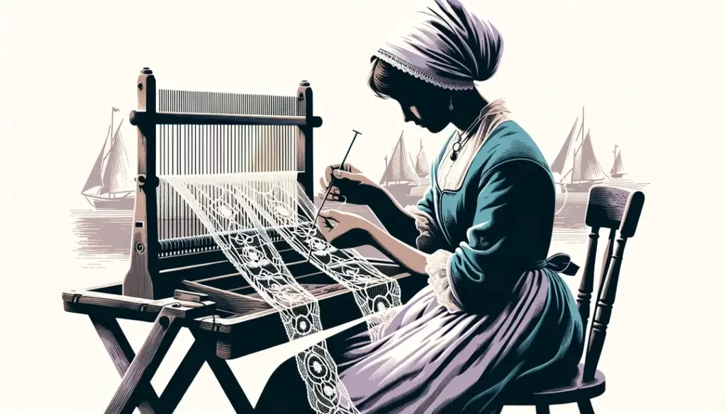 Encajera francesa trabajando el arte del encaje en un taller tradicional