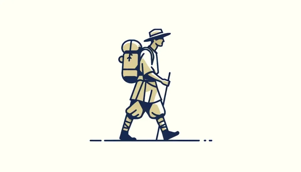 Caminante recorriendo las rutas jacobeas francesas en un estilo minimalista