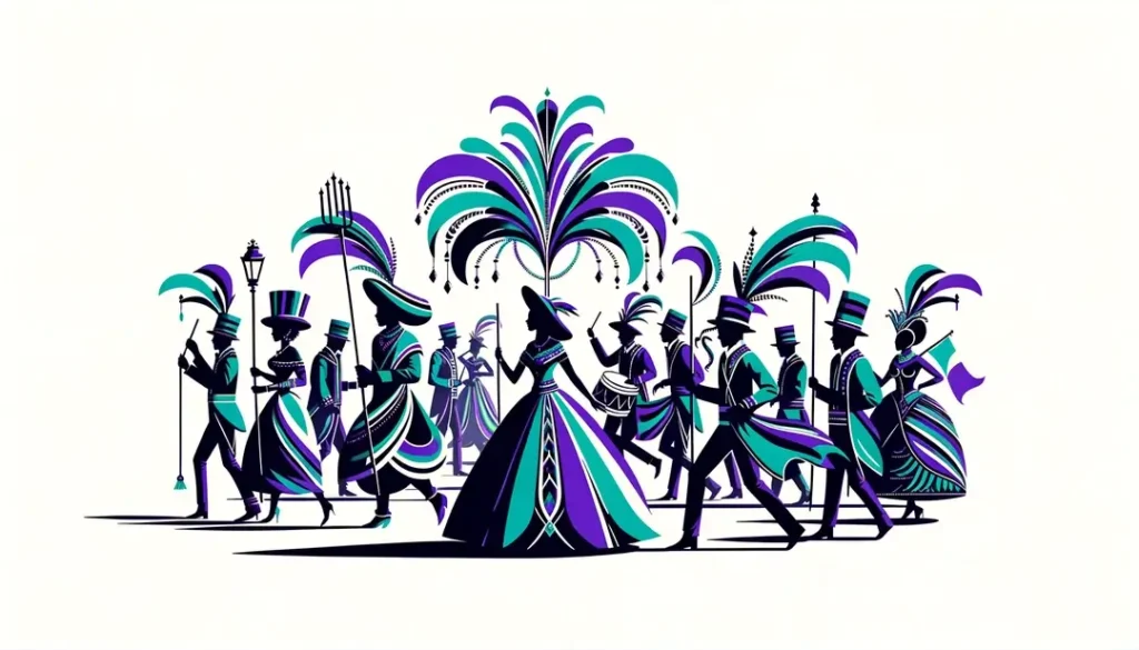 Imagen de trajes de carnaval franceses tradicionales en un estilo minimalista