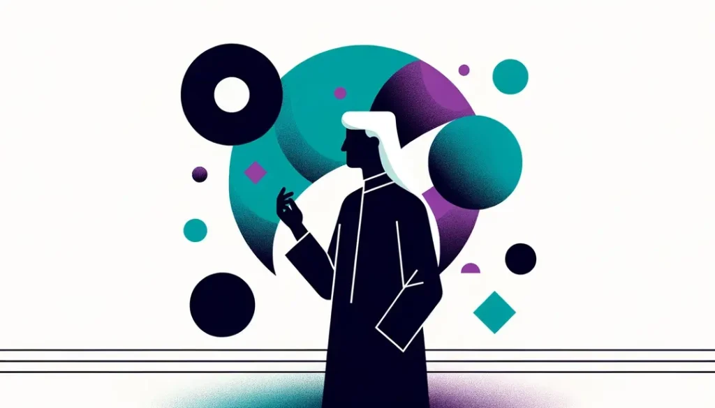 Ilustración minimalista del simulacro y la realidad con figura humana