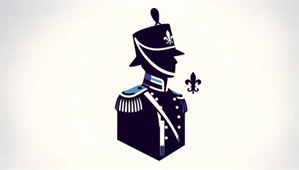 Figura de la Garde Républicaine del siglo XIX con uniforme ceremonial en un fondo blanco