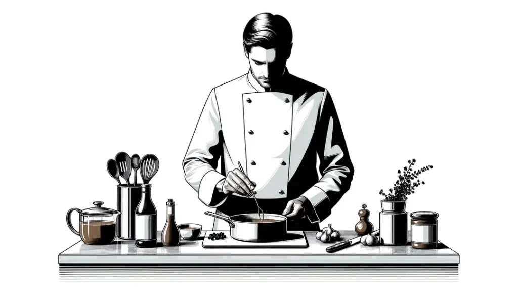 Ilustración minimalista de un chef francés en una cocina