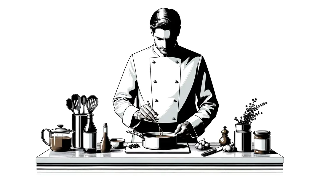 Ilustración minimalista de un chef francés en una cocina