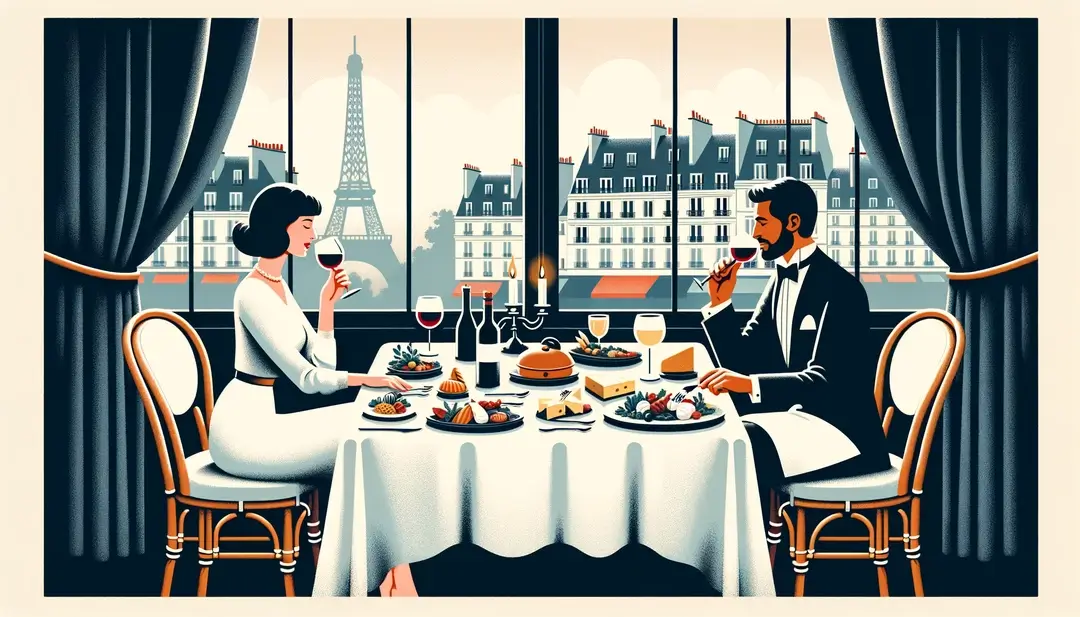 Mesa con platos icónicos de una brasserie francesa