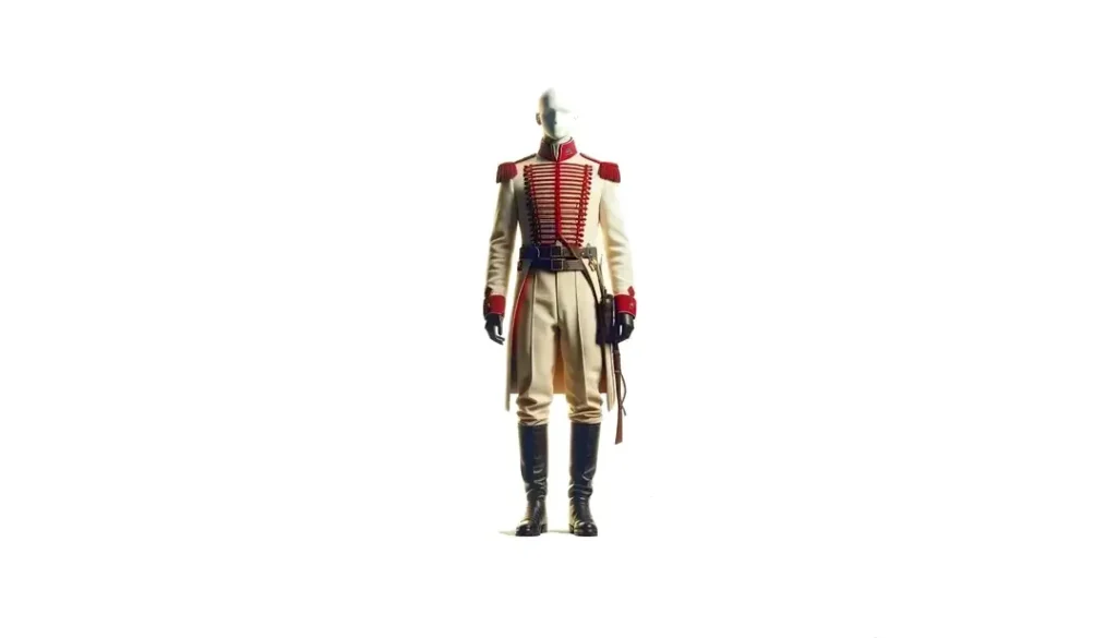 Imagen minimalista de un uniforme revolucionario en postura de orgullo sobre fondo blanco