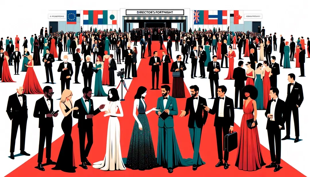 Escena minimalista del festival de Cannes con cineastas en la Quincena de Realizadores