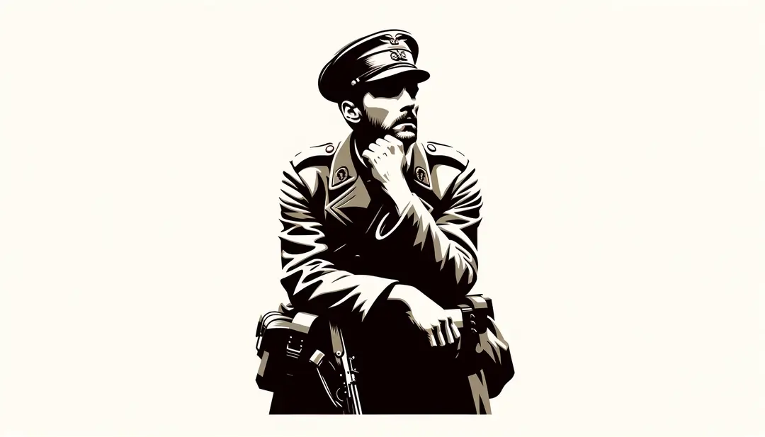 Ilustración minimalista de un soldado pensativo