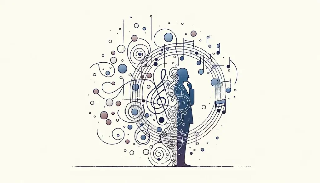 Pintura minimalista de Arnold Schönberg con notas musicales y formas abstractas