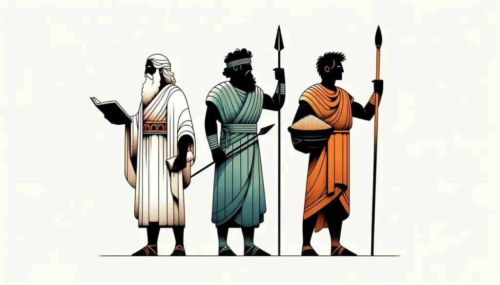 Ilustración minimalista de tres figuras representando sacerdocio