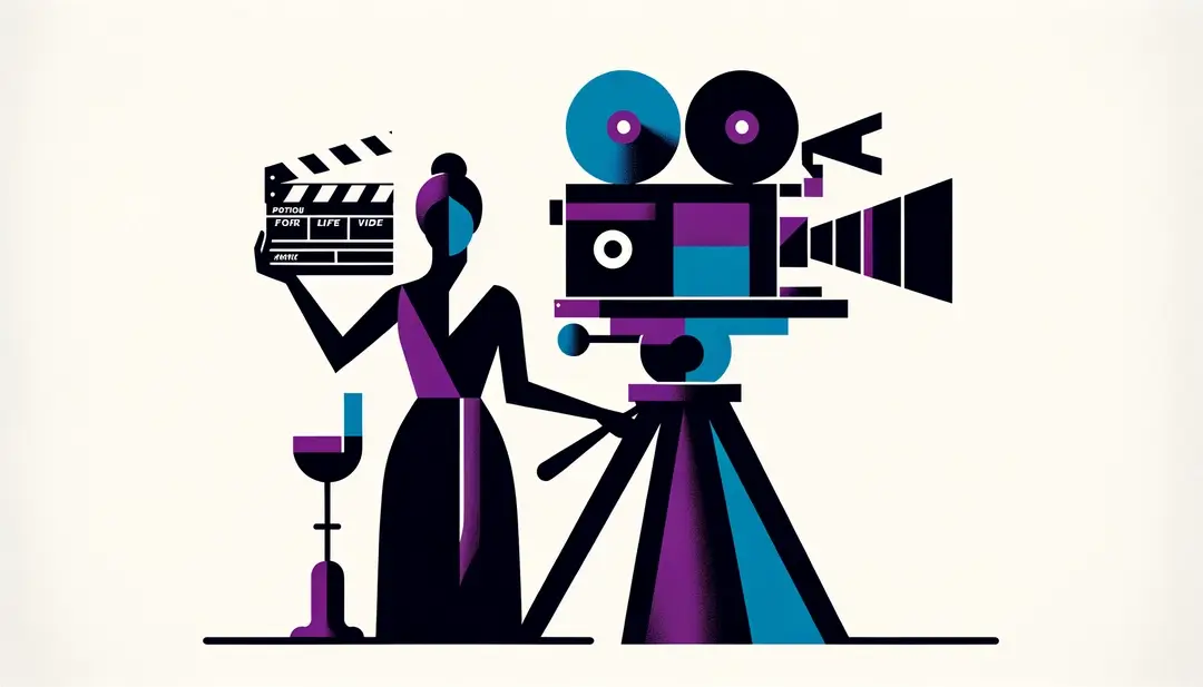 Ilustración minimalista de una escena de producción cinematográfica francesa