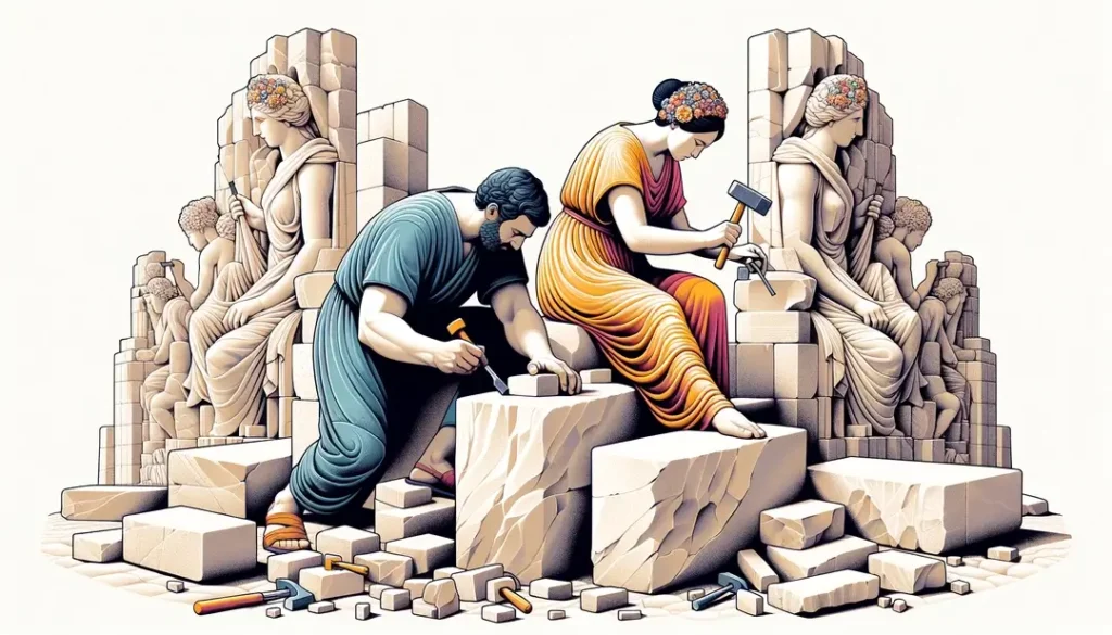 Artistas esculpiendo piedra en la región de Causses