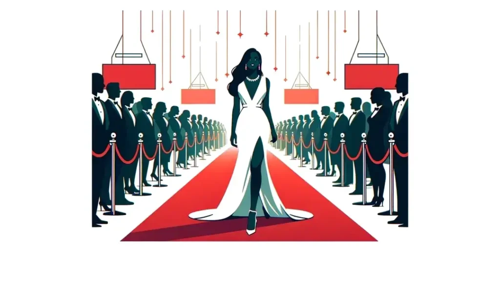 Imagen minimalista del festival de cine con figura humana en la alfombra roja