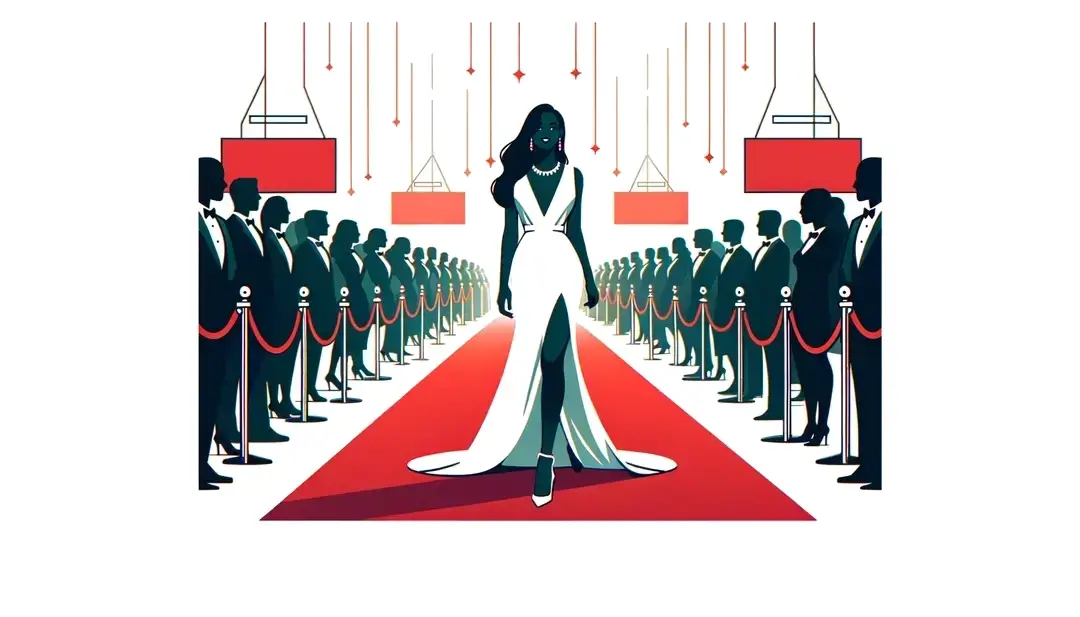 Imagen minimalista del festival de cine con figura humana en la alfombra roja
