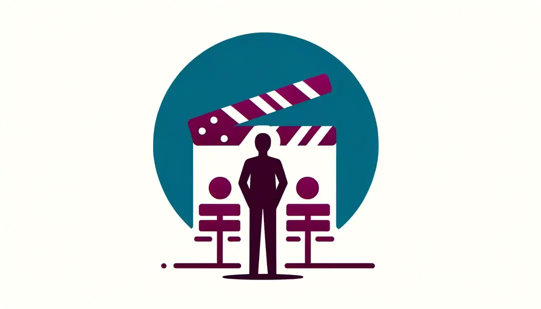 Ilustración minimalista de un estudio de cine con figura humana
