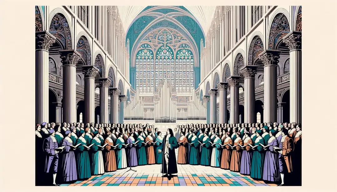 Ilustración de un castrato en una catedral francesa del siglo XVII junto a un coro