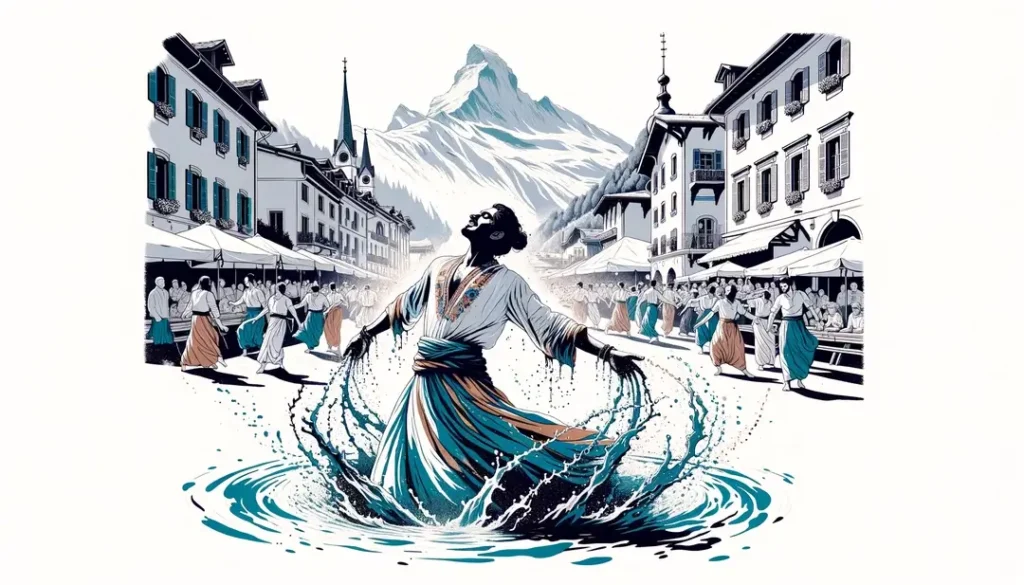 Ilustración de figura bailando en festival acuático