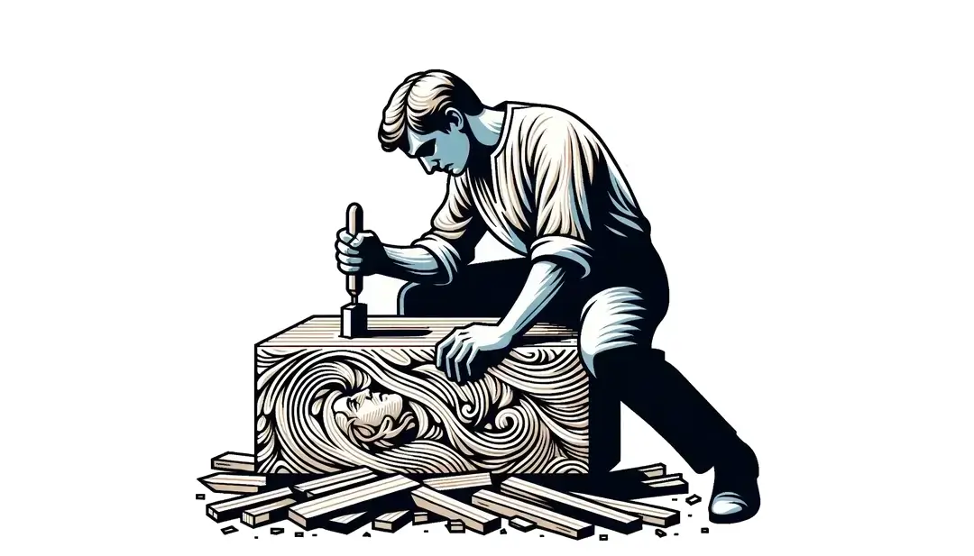 Imagen de una figura humana tallando madera