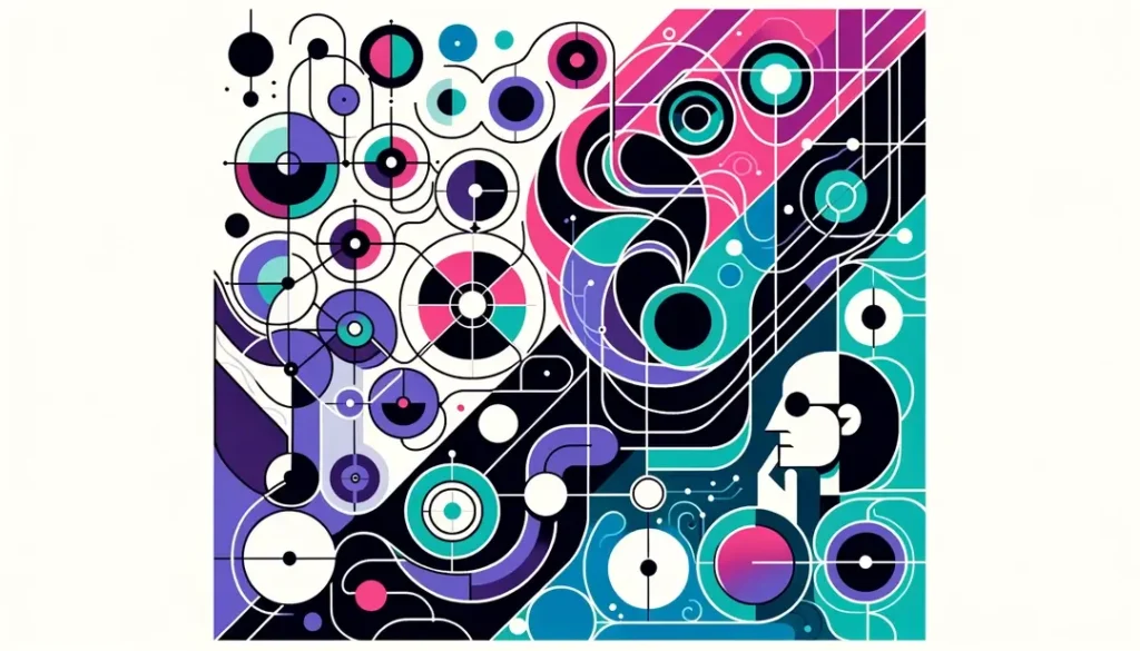 Figura filosófica europea representando el deseo según Deleuze y Guattari con abstracciones de máquinas y flujos de deseo