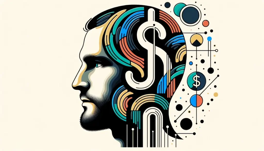 Ilustración minimalista de la influencia del dinero y la sociedad en la obra de Simmel
