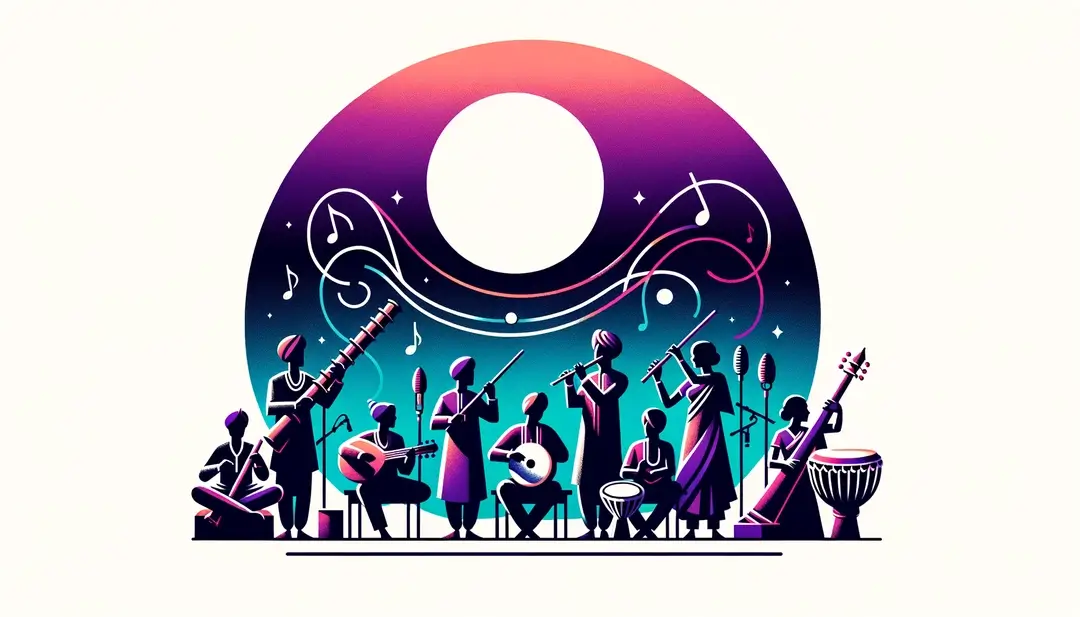 Escena de música tradicional y moderna fusionándose