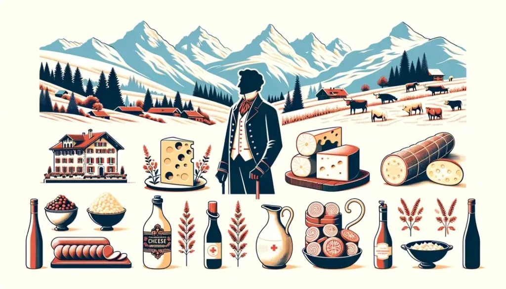 Ilustración minimalista de la fusión culinaria en el Franco-Condado