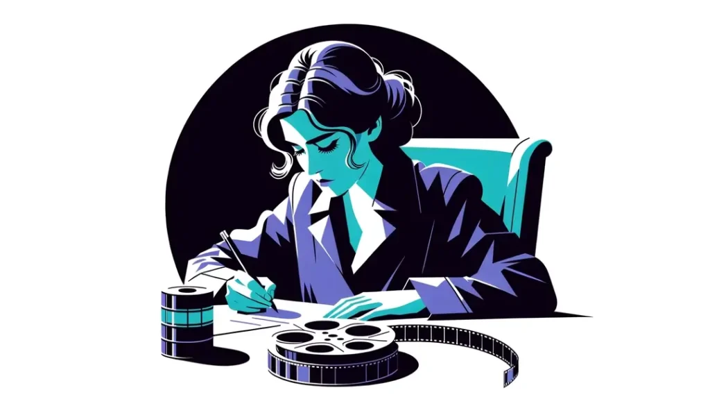 Ilustración minimalista de figura humana contemplando un guion de François Ozon