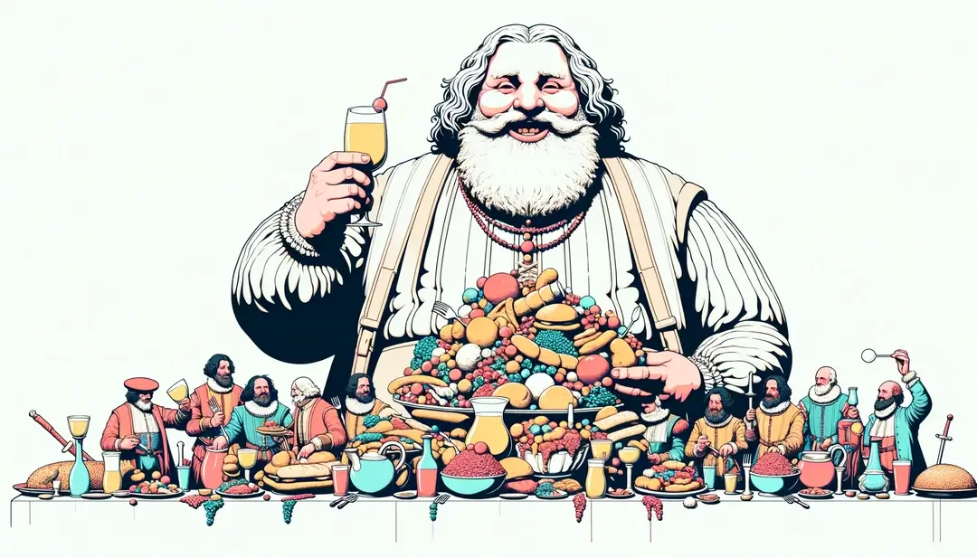 Gigante de François Rabelais disfrutando de un banquete en la Francia renacentista