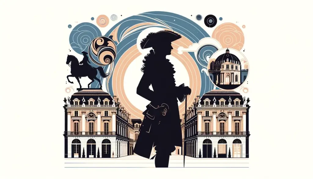 Una ilustración minimalista que representa la época del Grand Siècle en Francia