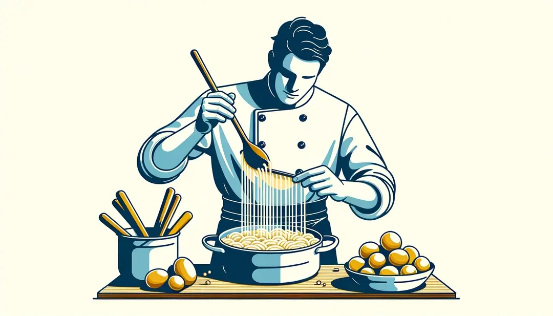 Ilustración minimalista de una persona preparando el aligot