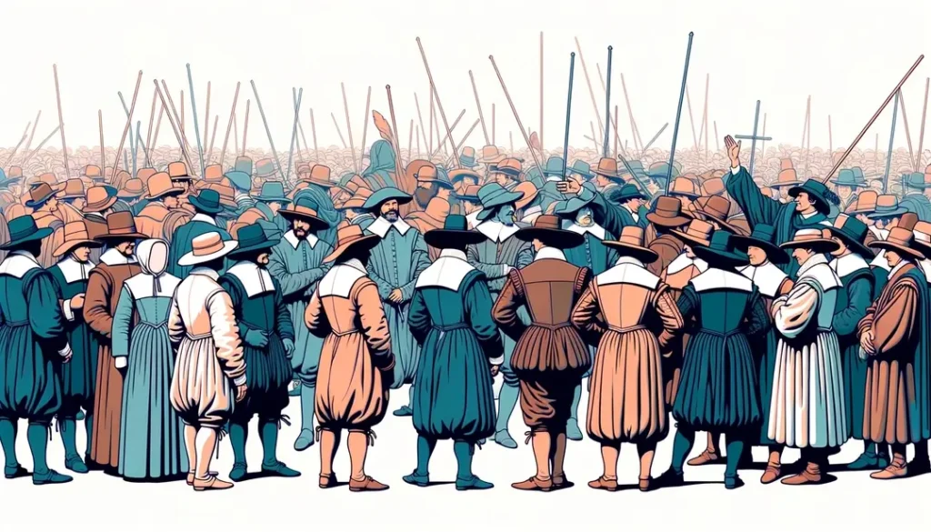 Ilustración de un conflicto histórico entre hugonotes y católicos en Francia del siglo XVI