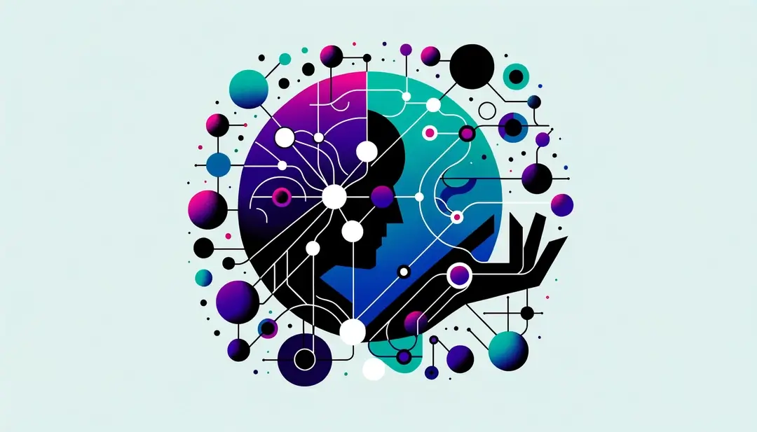 Ilustración minimalista de la interacción entre cybernetics y cultura en la teoría antropológica de Philippe Descola