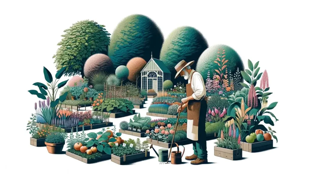 Ilustración minimalista de un festival de horticultura en Francia