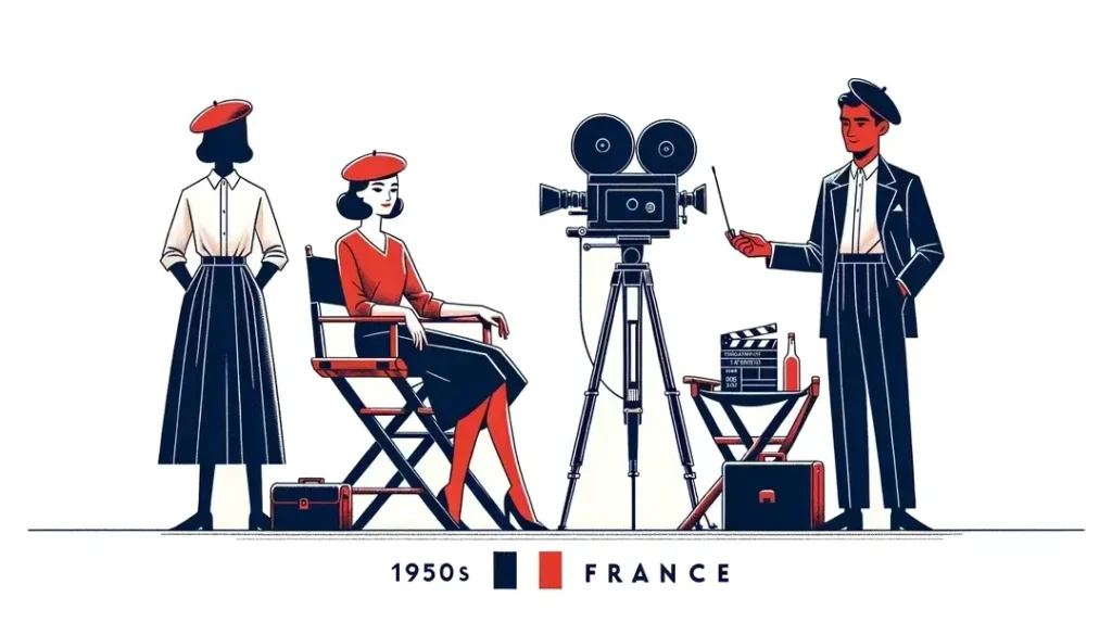 Escena cinematográfica francesa de los años 50 con cineastas en estilo minimalista