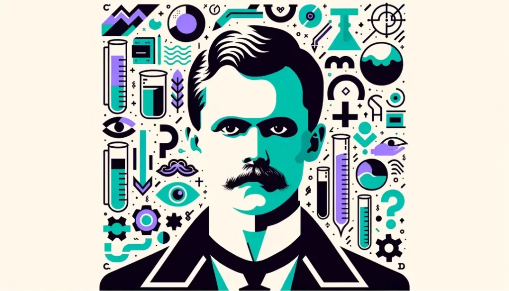 Ilustración minimalista representando la conexión entre Nietzsche y el pensamiento filosófico francés del siglo pasado