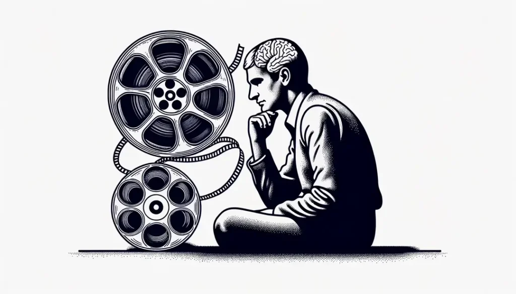 Figura humana contemplando un carrete de película