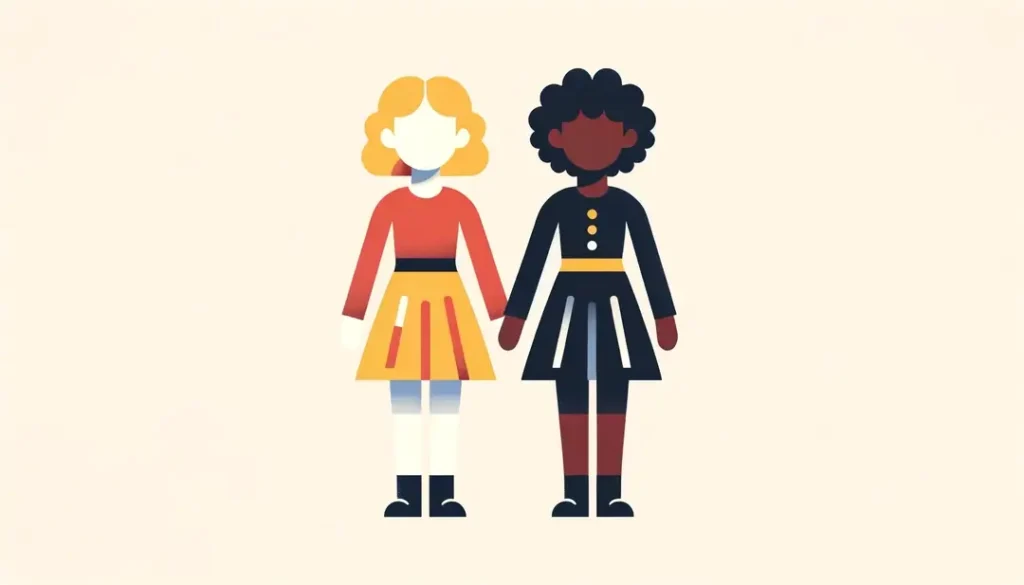 Ilustración minimalista de dos figuras humanas simbolizando la diversidad y la amistad sobre fondo blanco