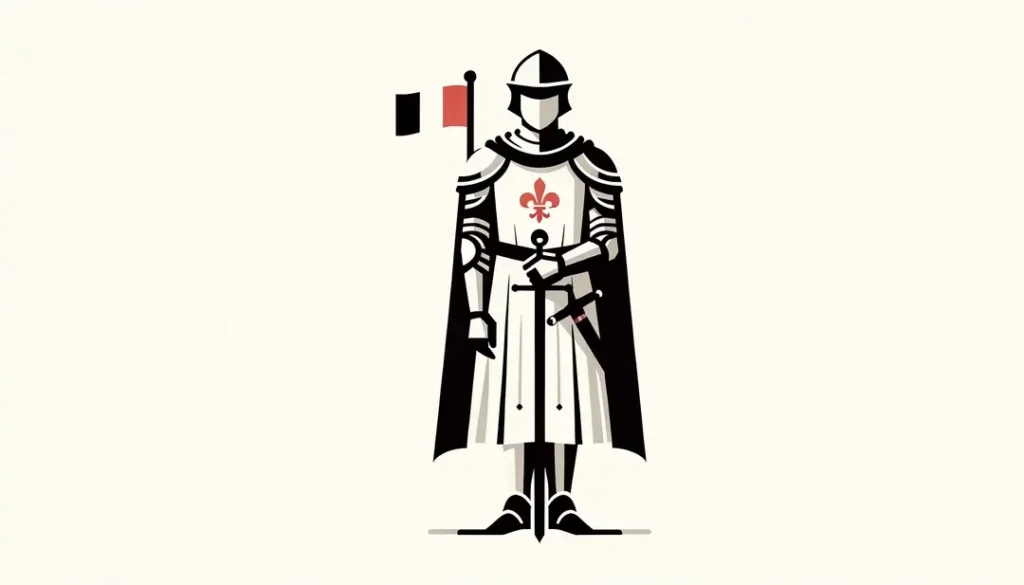 Heroína francesa medieval simbolizando valentía y pureza en un estilo minimalista
