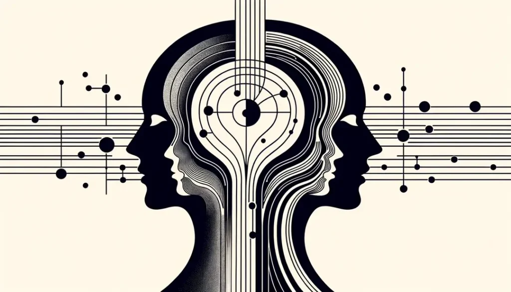 Ilustración minimalista de la teoría del sujeto dividido de Lacan