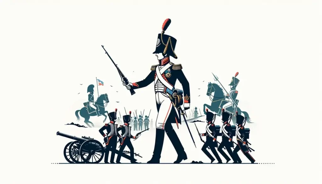 Ilustración minimalista de un oficial militar francés liderando la carga