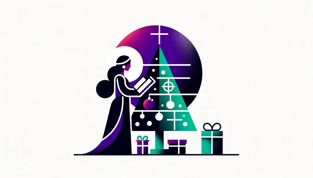 Ilustración minimalista de la Reforma protestante y su influencia en las tradiciones navideñas