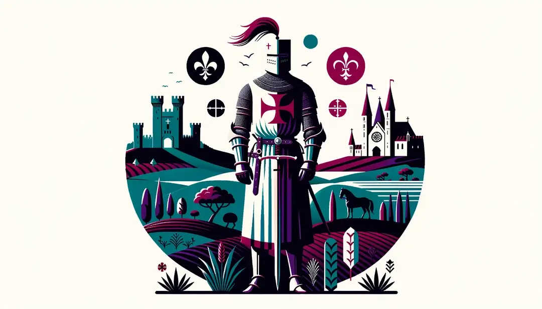 Ilustración minimalista de un caballero templario en una escena histórica de Occitania