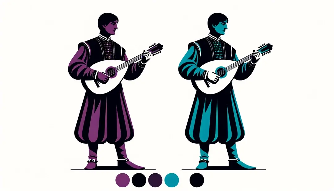 Trovador medieval con laúd en estilo minimalista