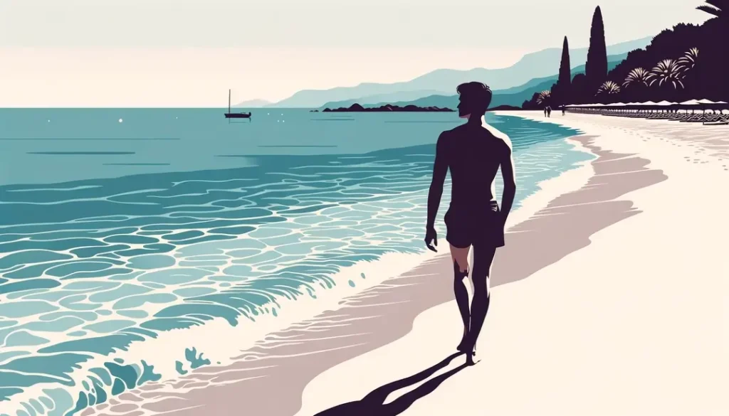 Una figura paseando por la costa francesa