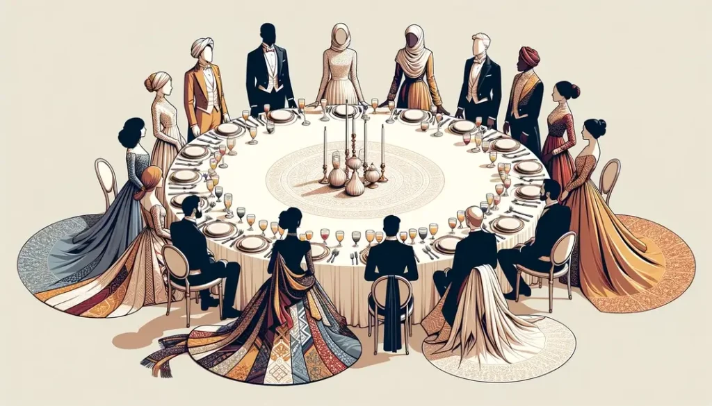 Ilustración de una elegante mesa de comedor diplomática